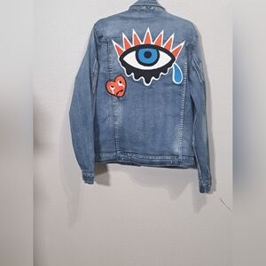 Roku Studio Distressed Light Wash Denim Jacket, Size 2XL